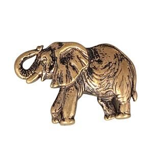Vintage Gold Brass-Toned Elephant Brooch Pin 1.8" Collectible Animal Jewelry